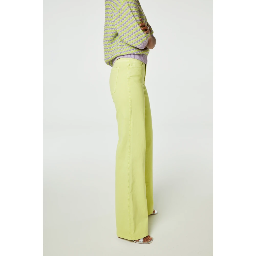 Fabienne Chapot Wijde Pijp Denim Broek met Hart Borduursel Green Dames