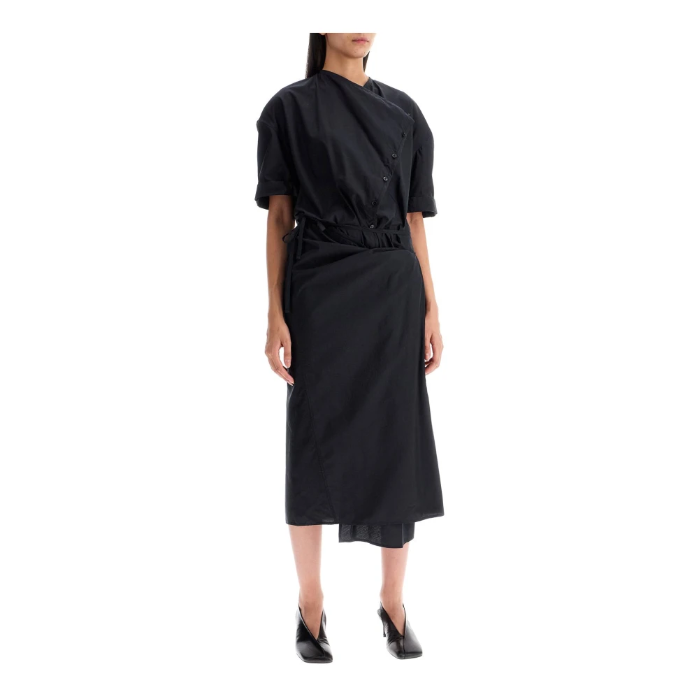 Lemaire Asymmetrische Button-Down Chemisier Jurk Black Dames