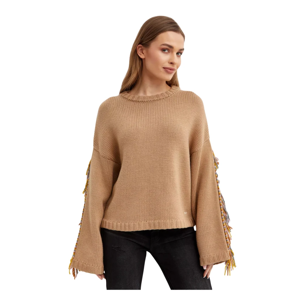 Fay Beige Wol Fringed Sweater Beige Dames