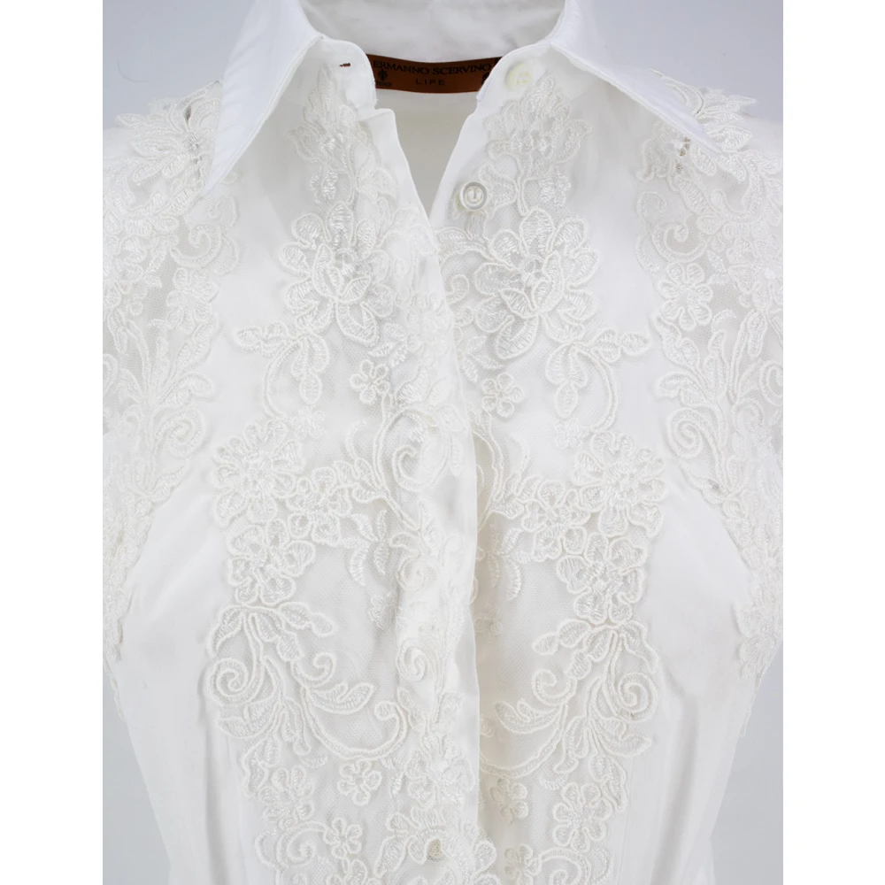 Ermanno Scervino Katoen Kant Chemisier Jurk White Dames