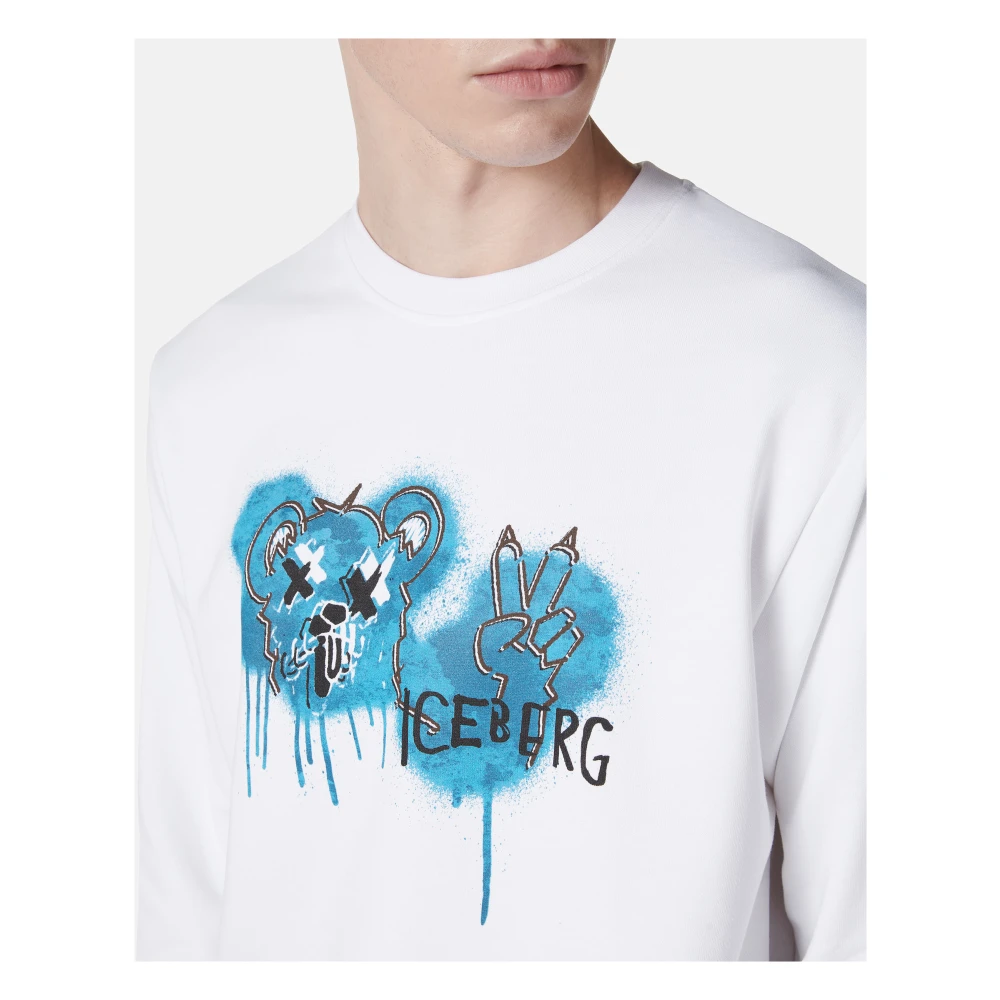 Iceberg Optische witte crewneck sweatshirt met klassieke regular fit en Bear print White Heren