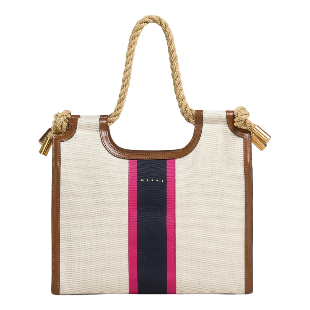 Marni Canvas marcel tote with striped tape Beige Dames