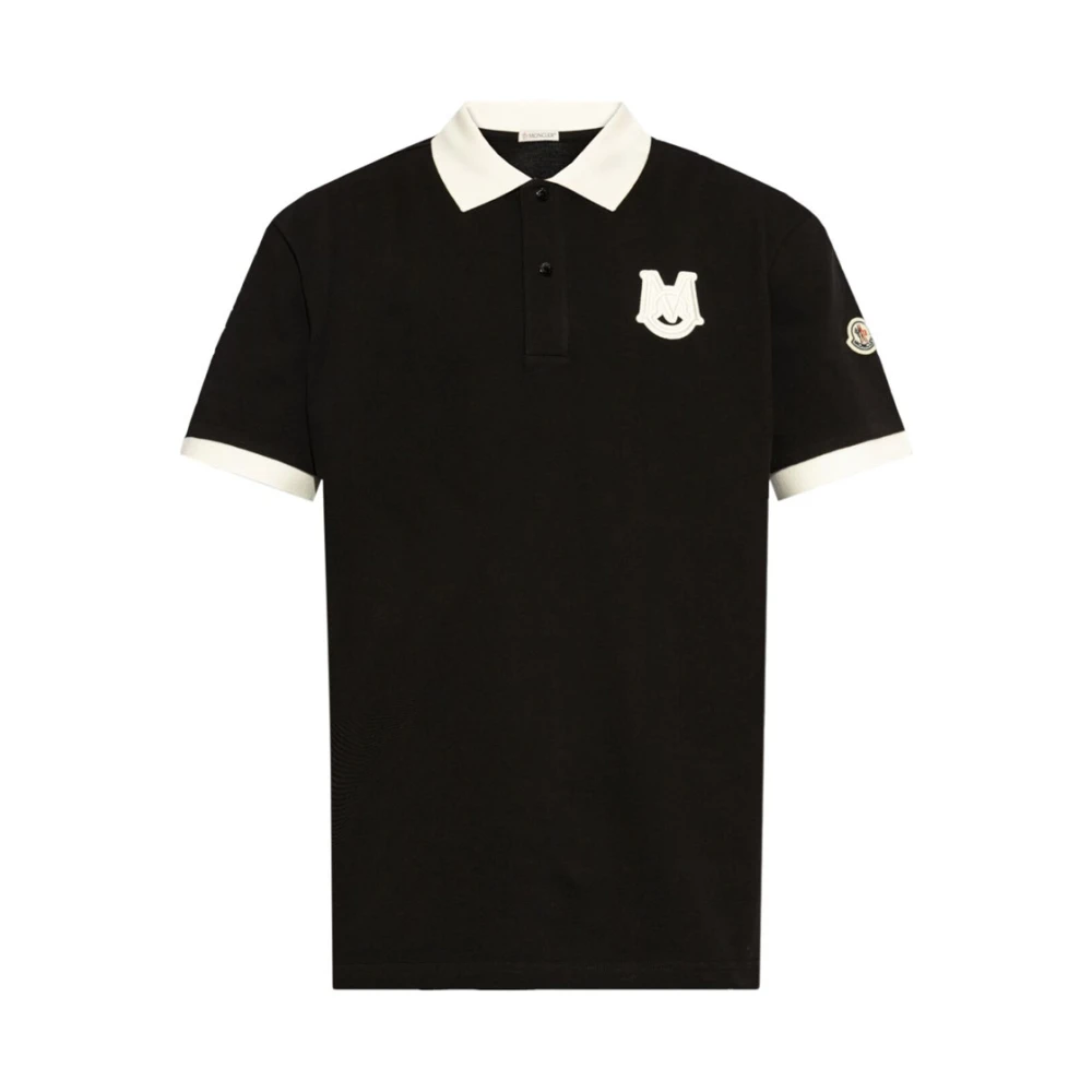 Moncler Polo Shirt Zwart met Witte Details Black Heren