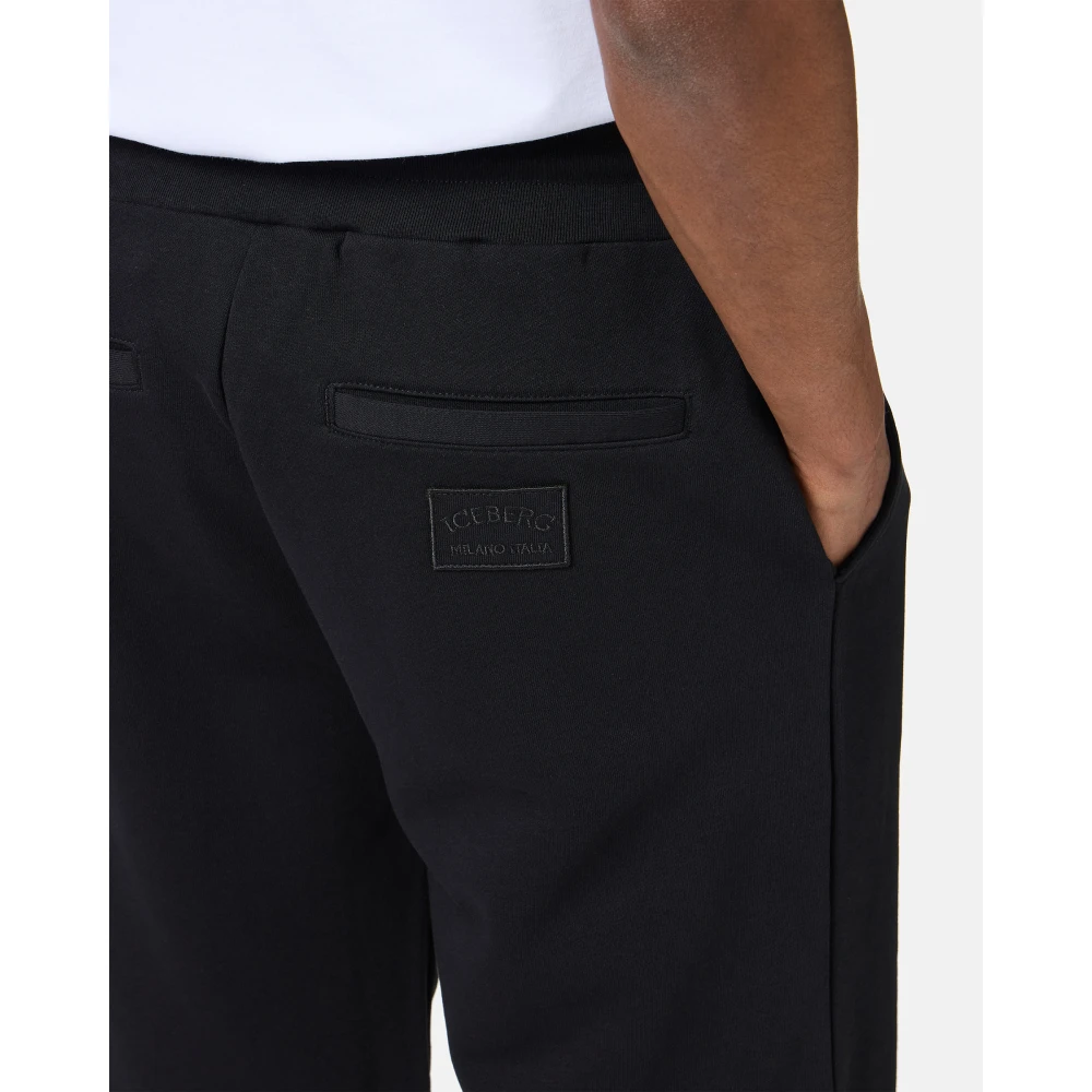 Iceberg Slim fit zwarte Bermuda shorts van katoenfleece met geborduurd embleem Black Heren