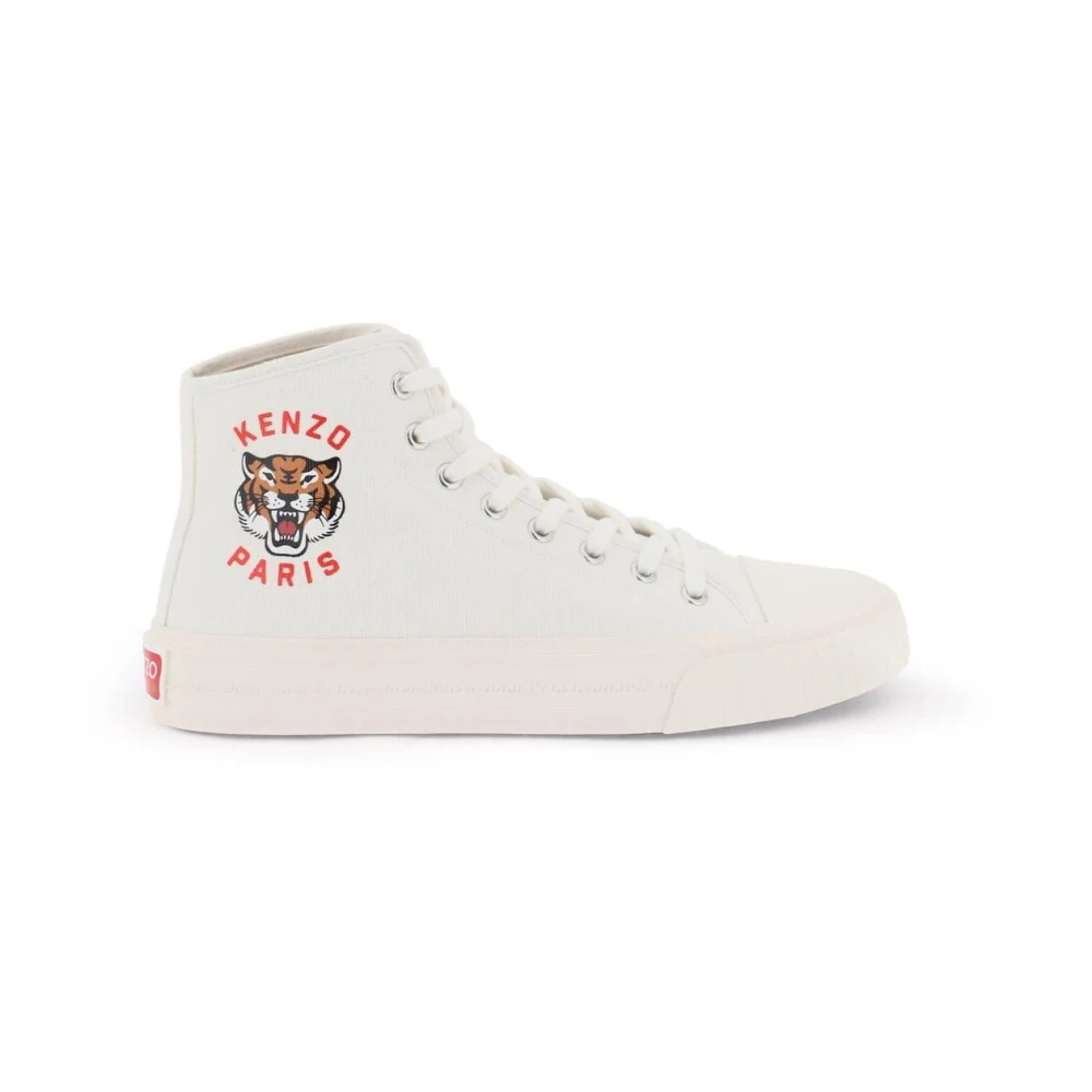 Kenzo Höga sneakers i canvas med Lucky Tiger-tryck White, Dam