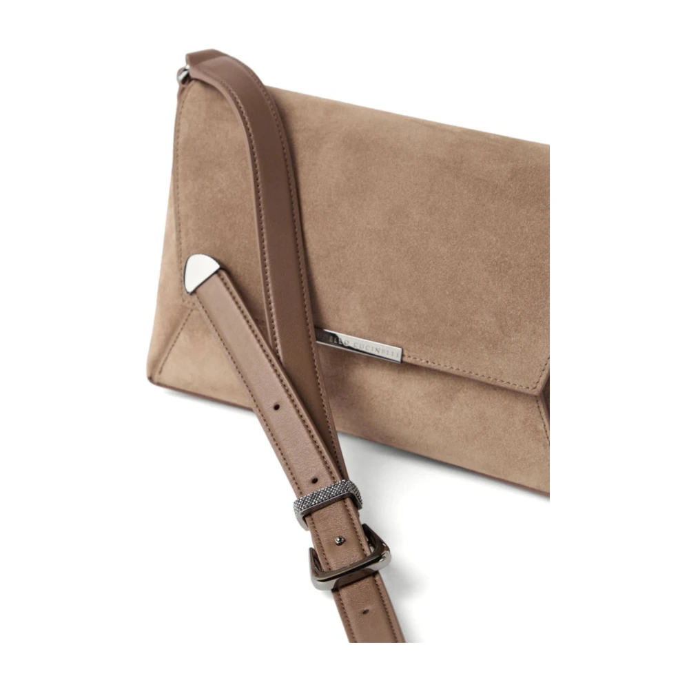 BRUNELLO CUCINELLI Beige Leren Crossbody Tas met Overslag Brown Dames
