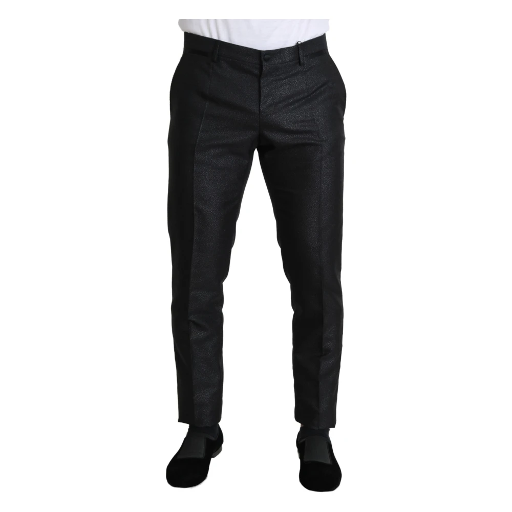 Dolce & Gabbana Men's Black Suit Trousers, L, Elegant Metallic Dress Trousers