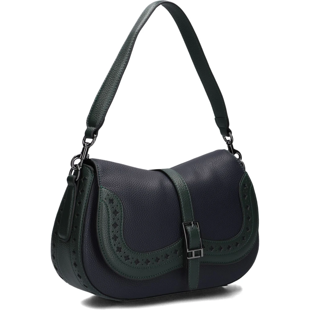 Hispanitas Blauwe Leren Schoudertassen voor Dames Blue Dames