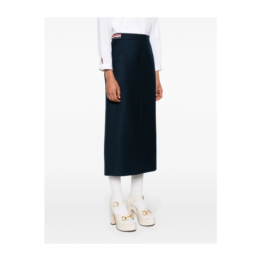 Thom Browne Blauwe kokerrok met tricolor details Blue Dames