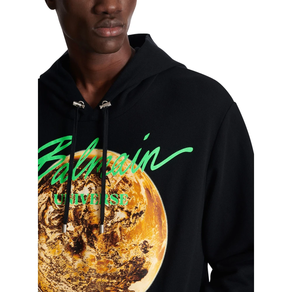 Balmain Gedrukt Universe-logo en planeet hoodie Black Heren