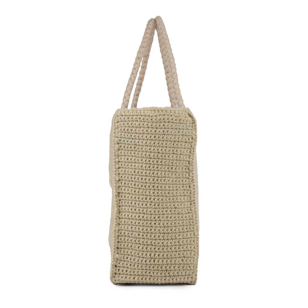 Twinset Geborduurde Tricot Gebreide Handtas Beige Dames
