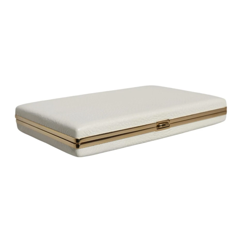 Dolce & Gabbana Gouden Frame Leren Clutch Tas White Dames