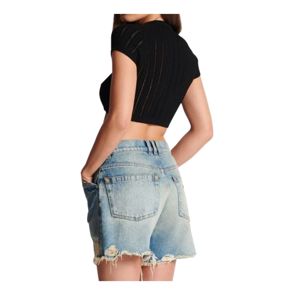 Balmain Zwarte Cropped Sweater met Gouden Knopen Black Dames