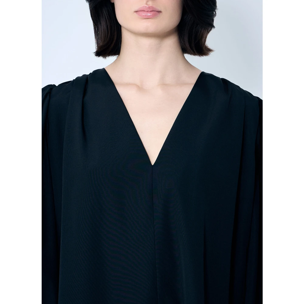 The Row Zijde Blend Midi Jurk Ballonmouwen Black Dames