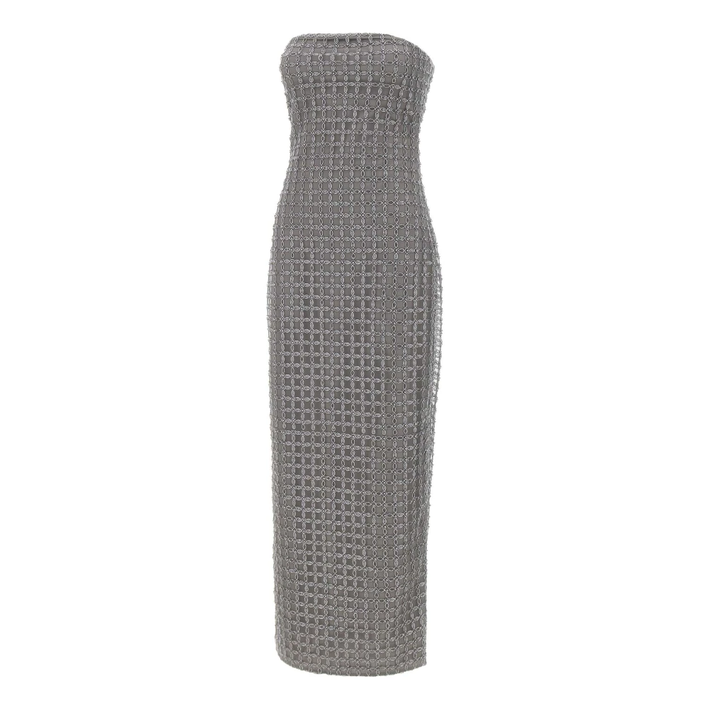 Rotate Birger Christensen Women's Gray Party Dresses, S, Yuliana Slit Long Dress