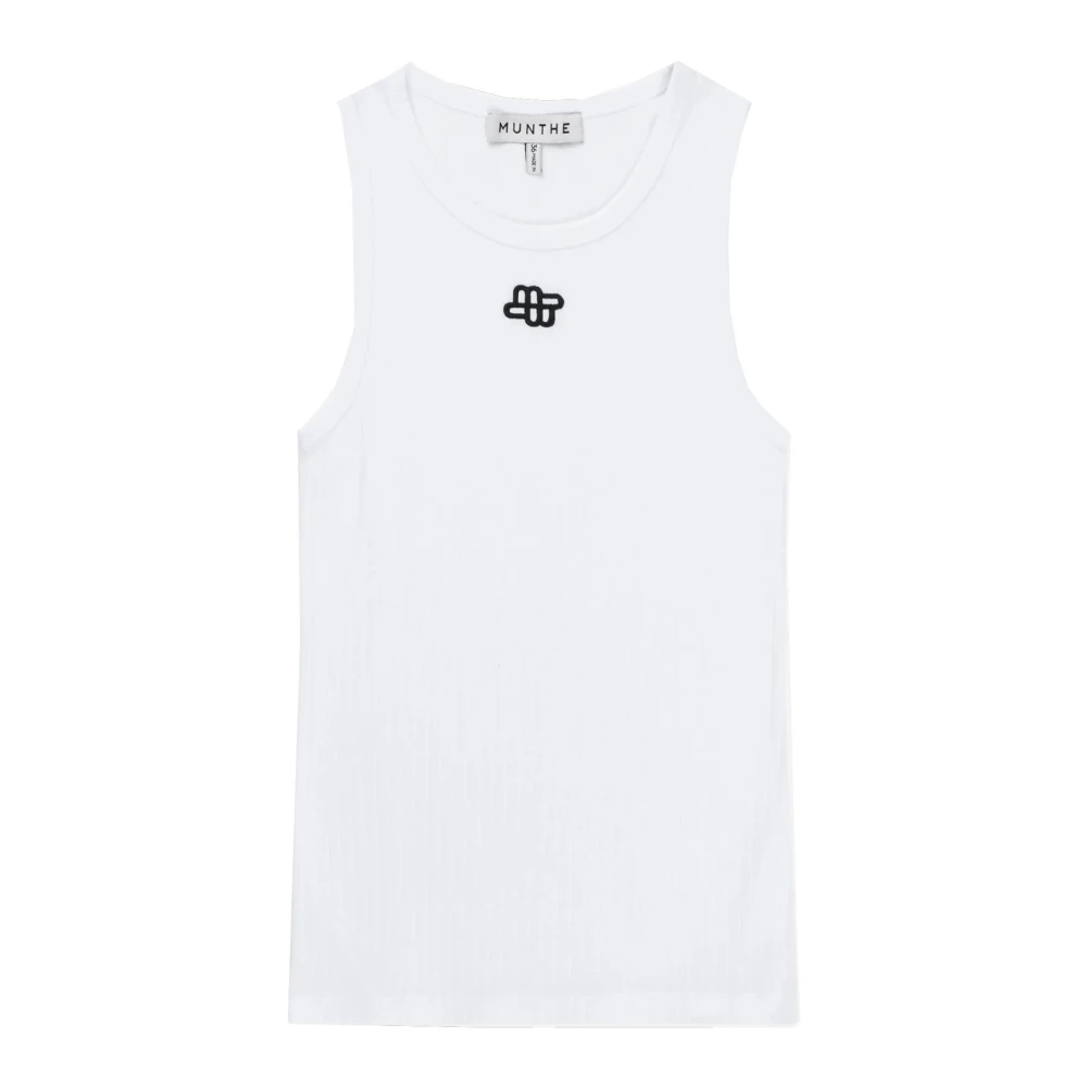 Munthe Women's White Embroidered Logo Detail Top - Sleeveless Tops - 2XL - Tops