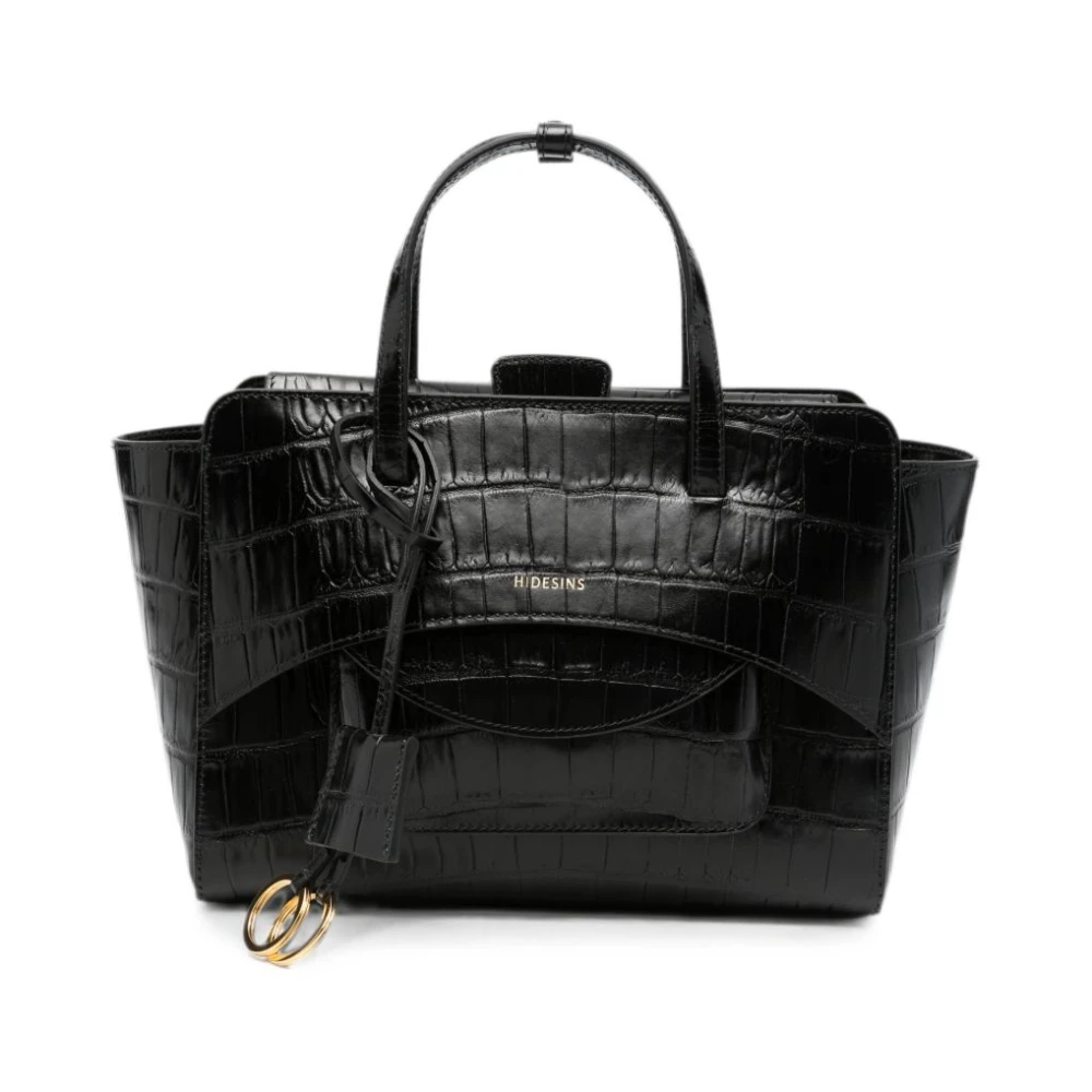 Hidesins Black Handbags, Female, One Size, Flap Medium Leather Tote
