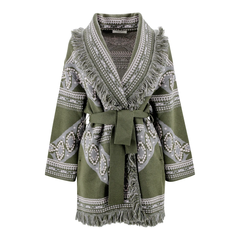 Charlott Groene Gebreide Jacquard Shawl Jas Green Dames