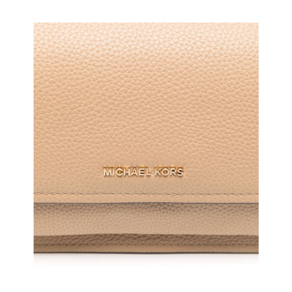 Michael Kors Beige Leren Schoudertas met Gouden Logo Brown Dames