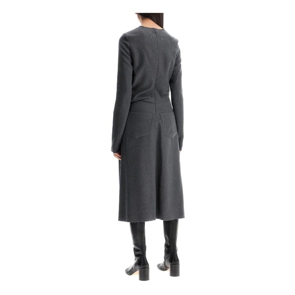 Maison Margiela Wollen Midi Jurk met Strik Detail Gray Dames