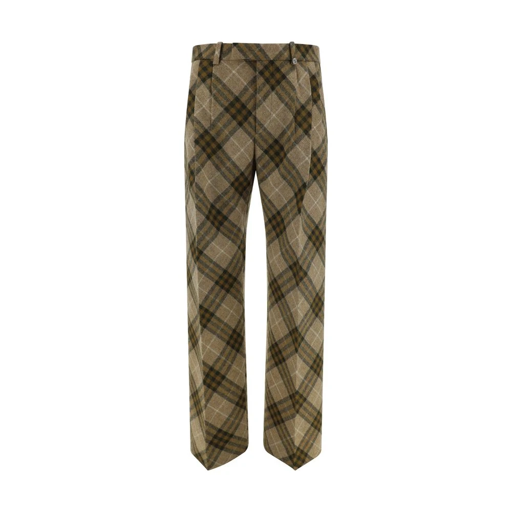 Burberry Men's Multicolor Checked Wool Trousers - Wide Trousers - M - Trousers