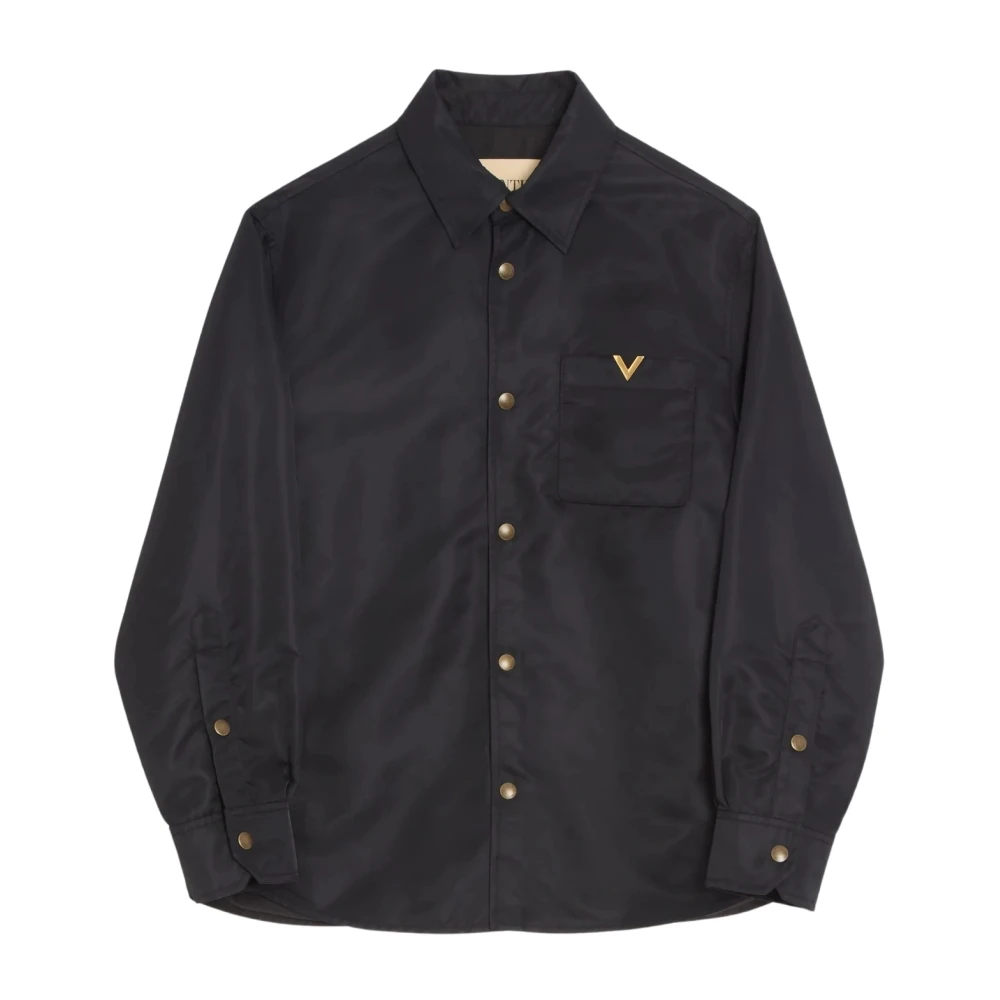 Valentino , Light Jackets, Male, Black, M, Nylon Shirt Jacket With Vgold