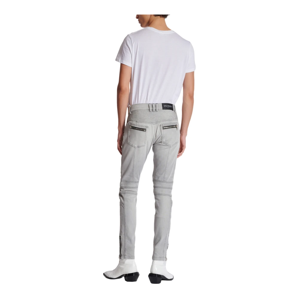 Balmain Biker Jeans in grijs gewatteerd denim Gray Heren