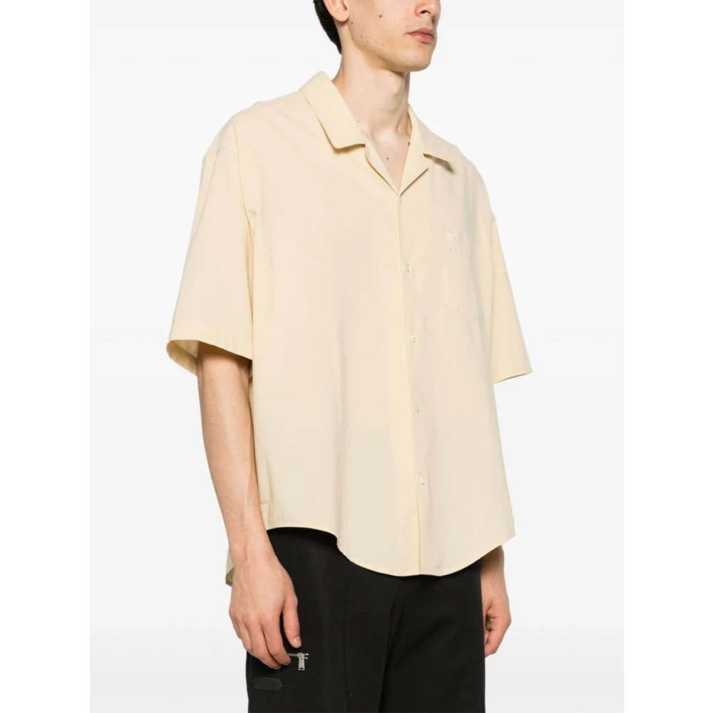 Ami Paris Casual korte mouw camp kraag shirt Beige Heren
