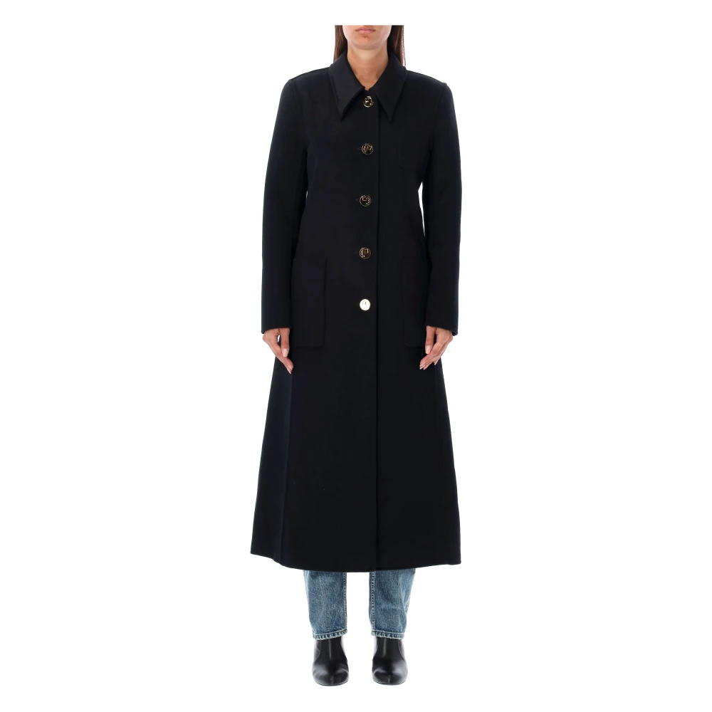 TORY BURCH Zwarte lange jas met getailleerde taille Black Dames