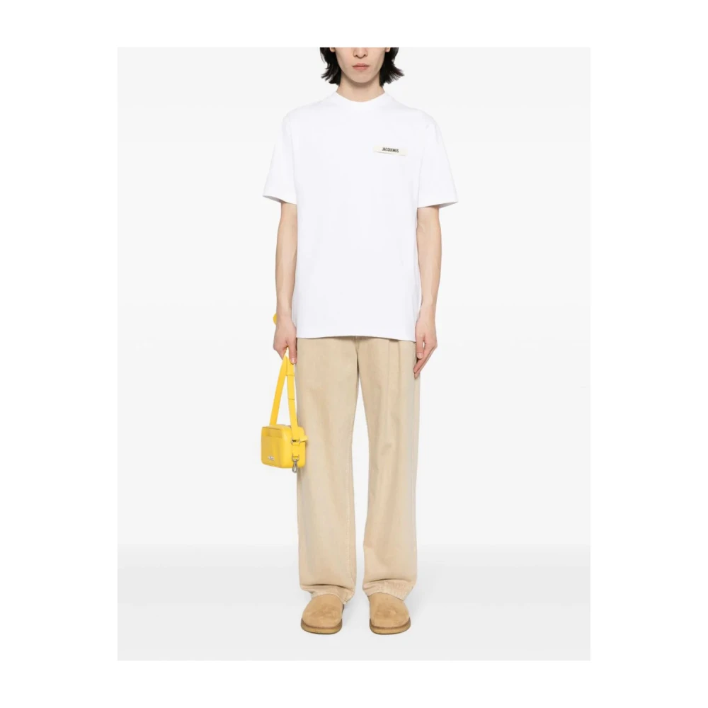 Jacquemus Witte T-shirt met Jersey Textuur en Logo Patch White Heren