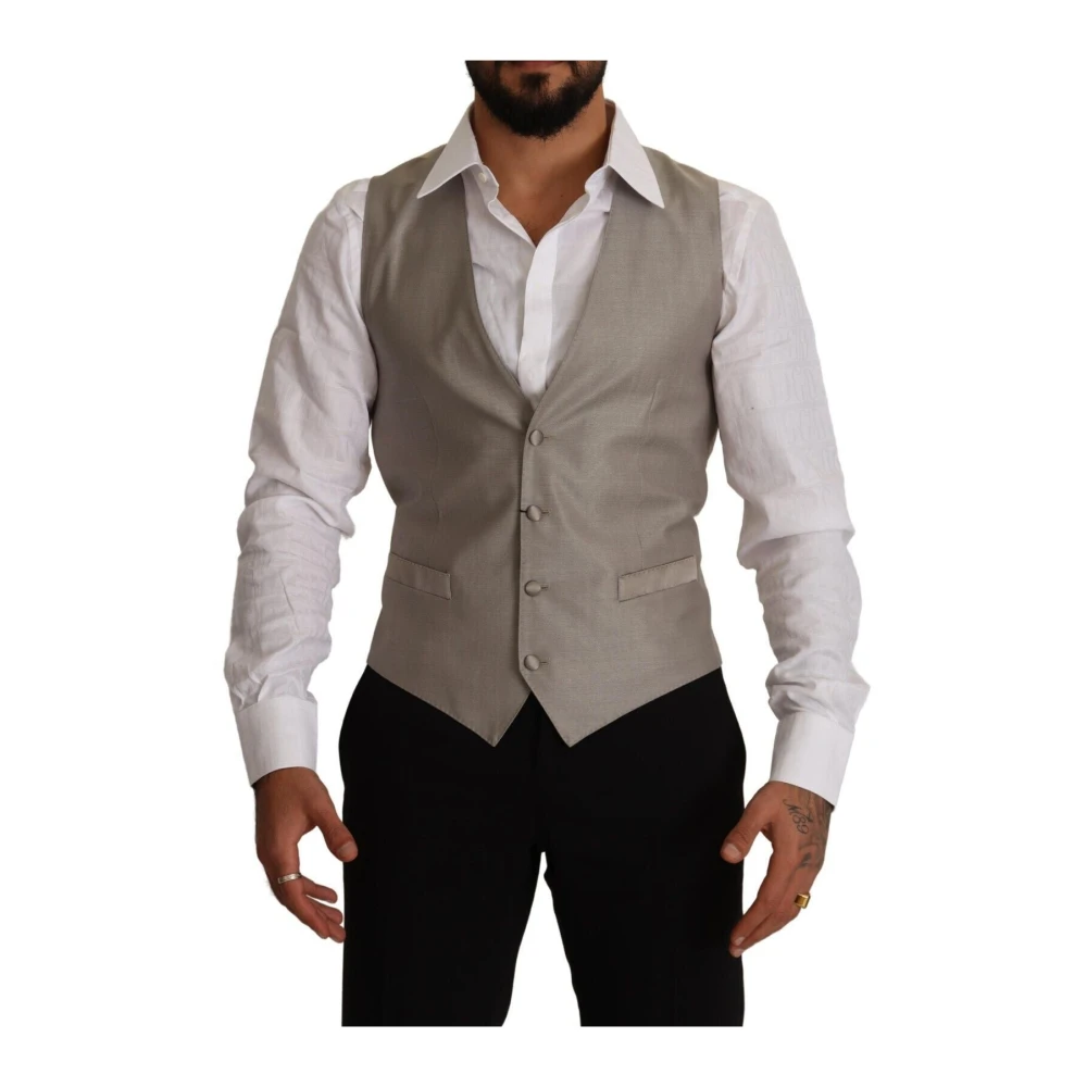 Dolce & Gabbana Elegant Beige Suit Vest Gray Heren
