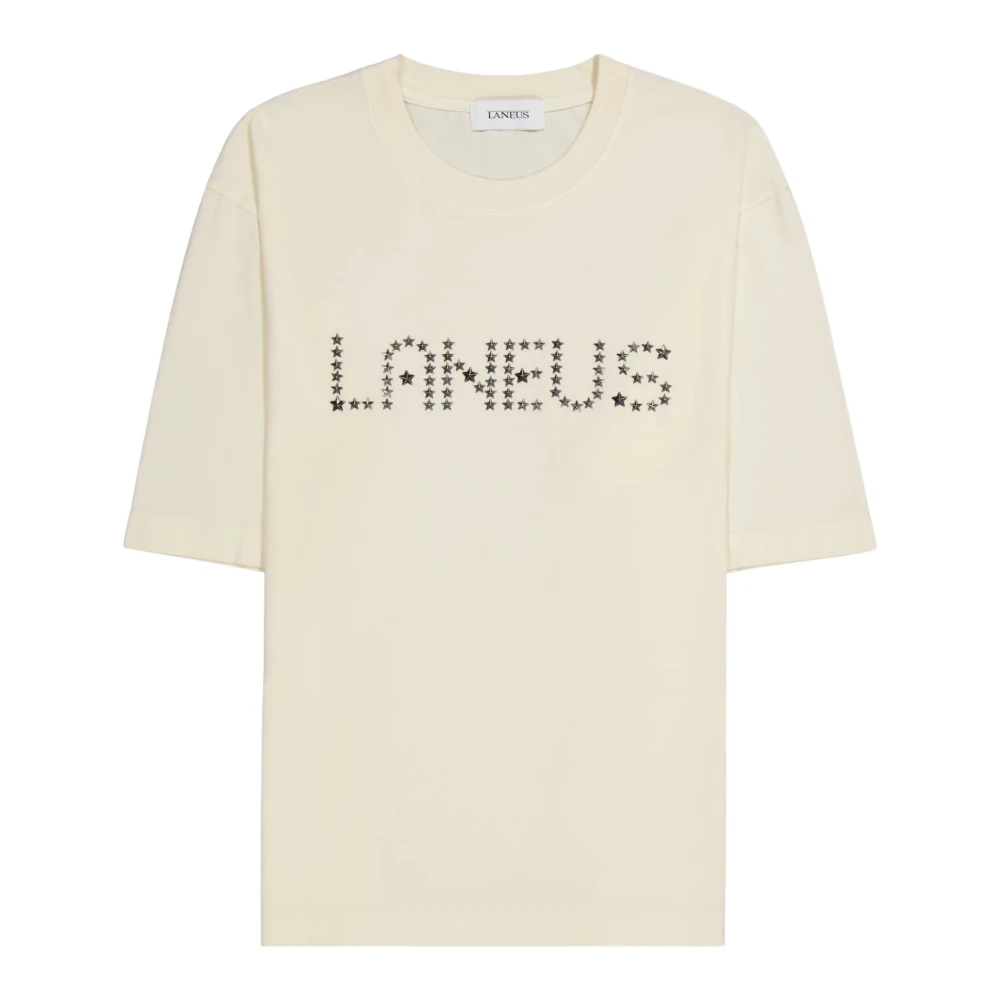 Laneus Studded Lettering T-shirt White Unisex