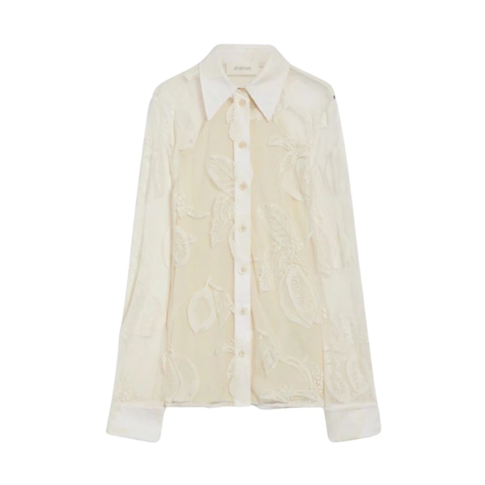 SPORTMAX Transparante Botanische Blouse met Lange Mouwen White Dames