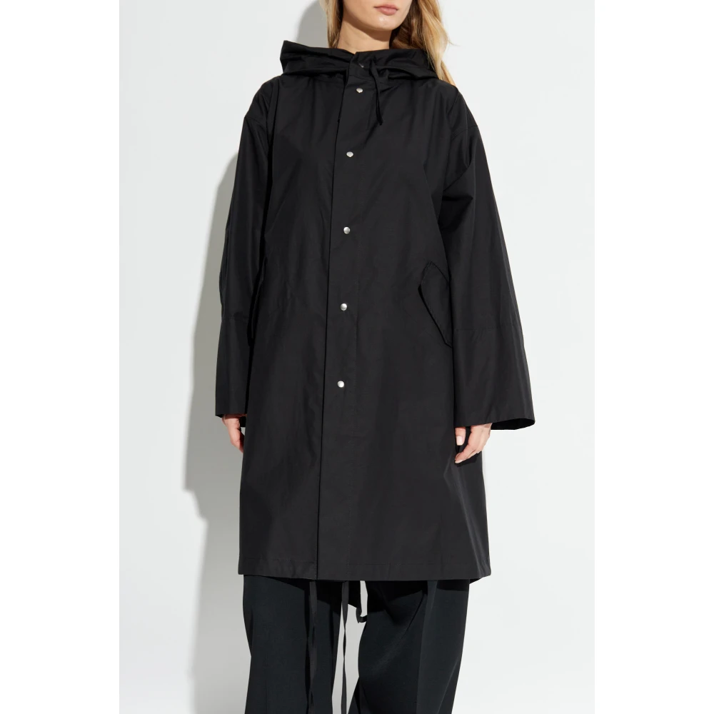 Jil Sander Katoenen parka met capuchon Black Dames