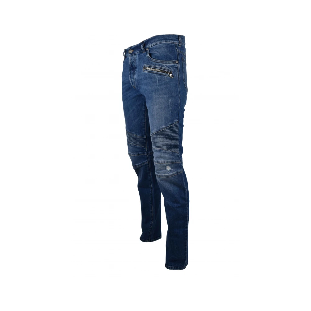 Balmain Tapered Blauwe Jeans met Geribbelde Knie-inzetstukken Blue Heren