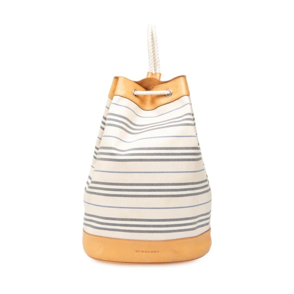 Burberry Vintage Women's White Pre-Owned Striped Bucket Bag