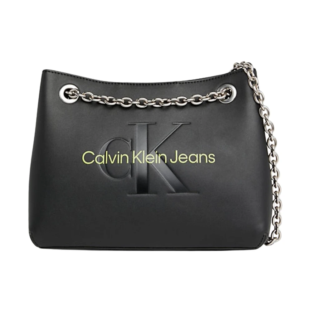Calvin Klein Schoudertas van PU-leer met reliëflogo Black Dames