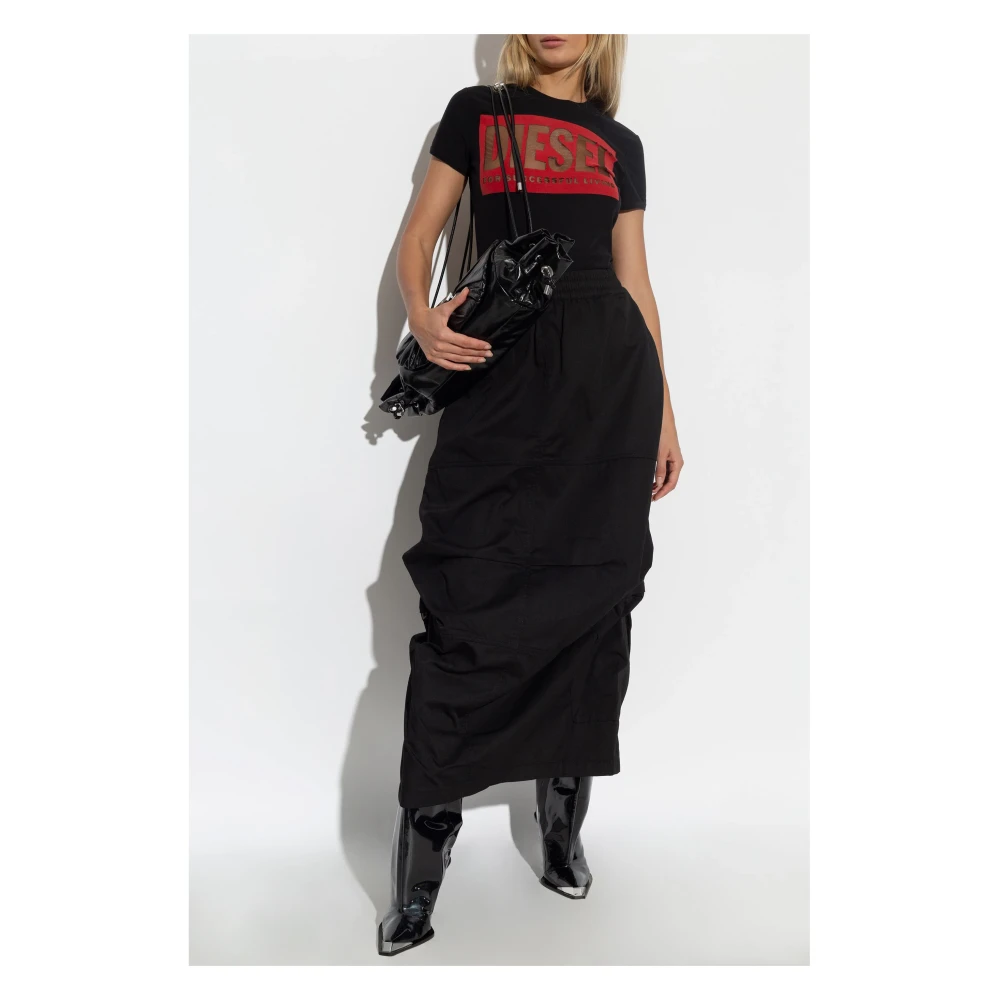 Diesel Zwart T-shirt met Semi-transparante Print Black Dames