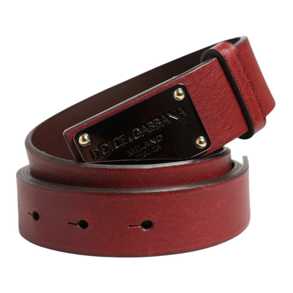 Dolce & Gabbana Unisex Red Maroon Classic Leather Metal Logo Belt