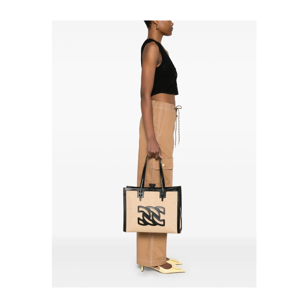 Casadei Zwarte Toggle Sluiting Top Handvat Tas Beige Dames