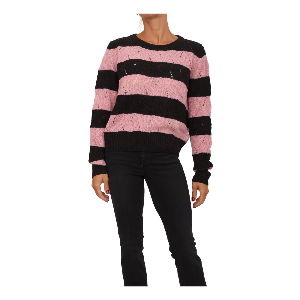 Liu Jo Femme Rose Pulls, Taille: 38 Fr Pull Rayé En Laine Et Alpaga