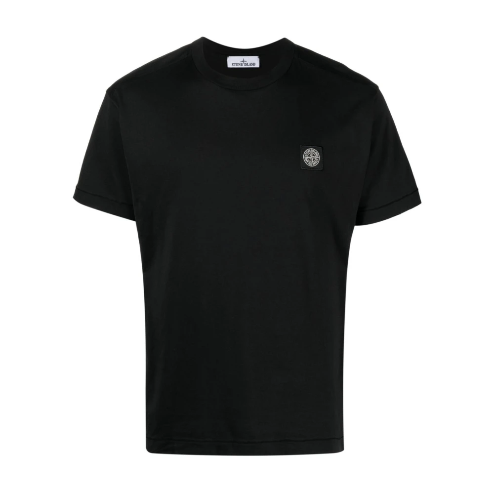 Stone Island Black T-Shirts, Male, 2XL, Slim Fit T-Shirt With Logo Patch
