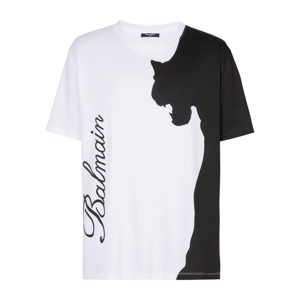 Balmain Tijgerprint T-shirt met korte mouwen White Heren