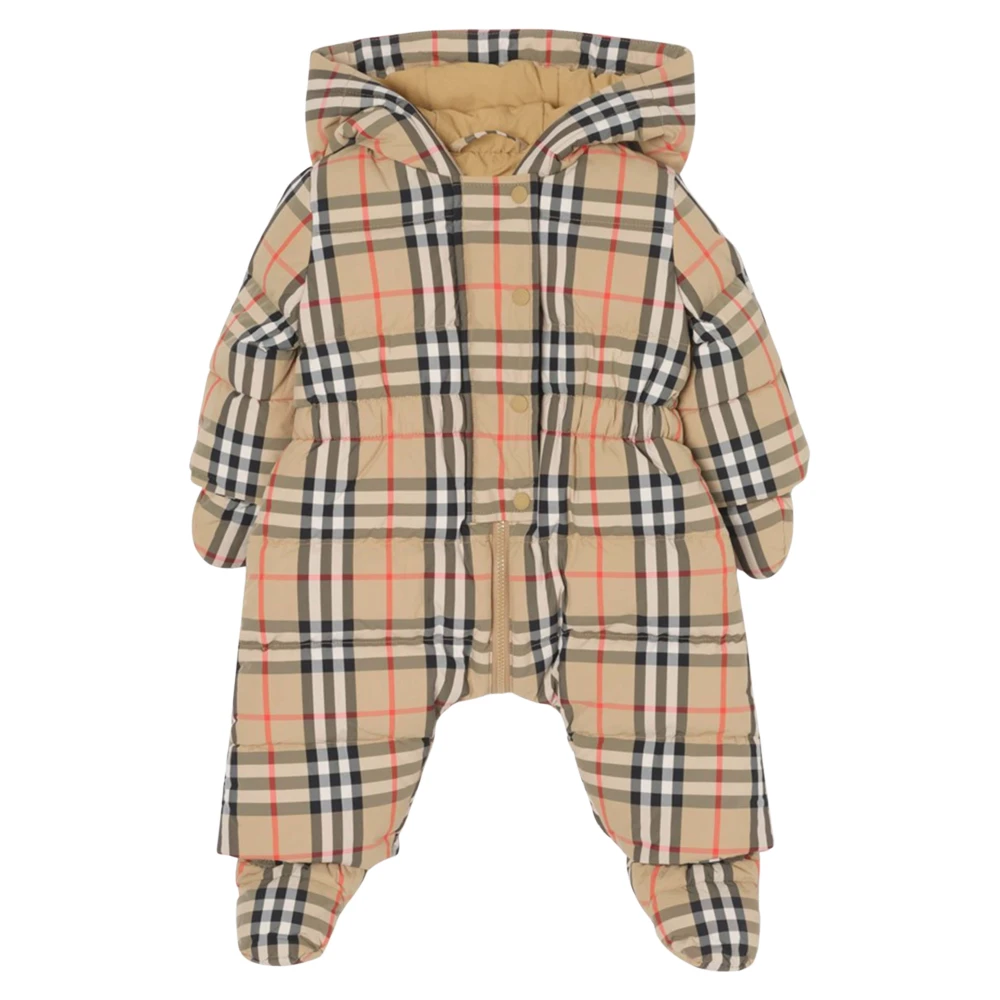 Burberry Unisex Kids Brown Kids Thermal, 12 M, Harper Check Down Padded Snowsuit