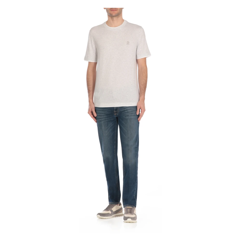 BRUNELLO CUCINELLI Grijze Katoenen T-shirt met Logo Borduurwerk Gray Heren