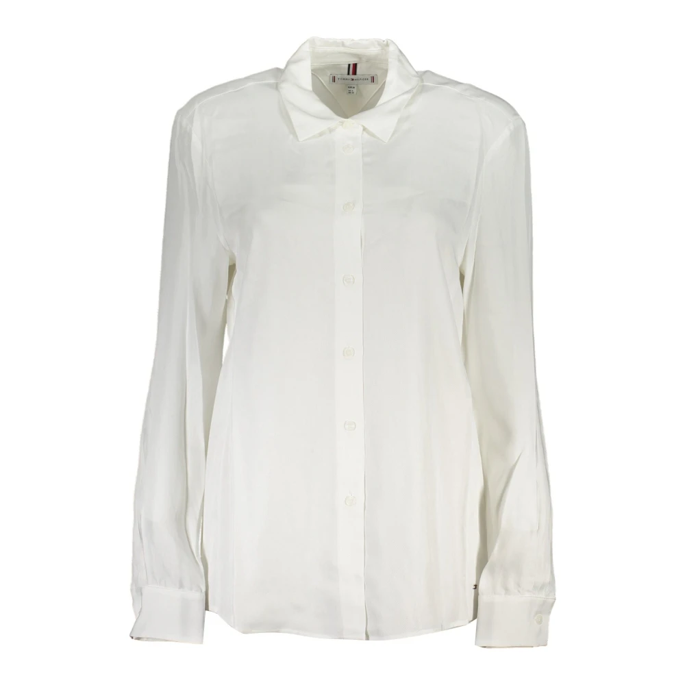 Tommy Hilfiger Women's White Long Sleeve Blouse With Italian Collar