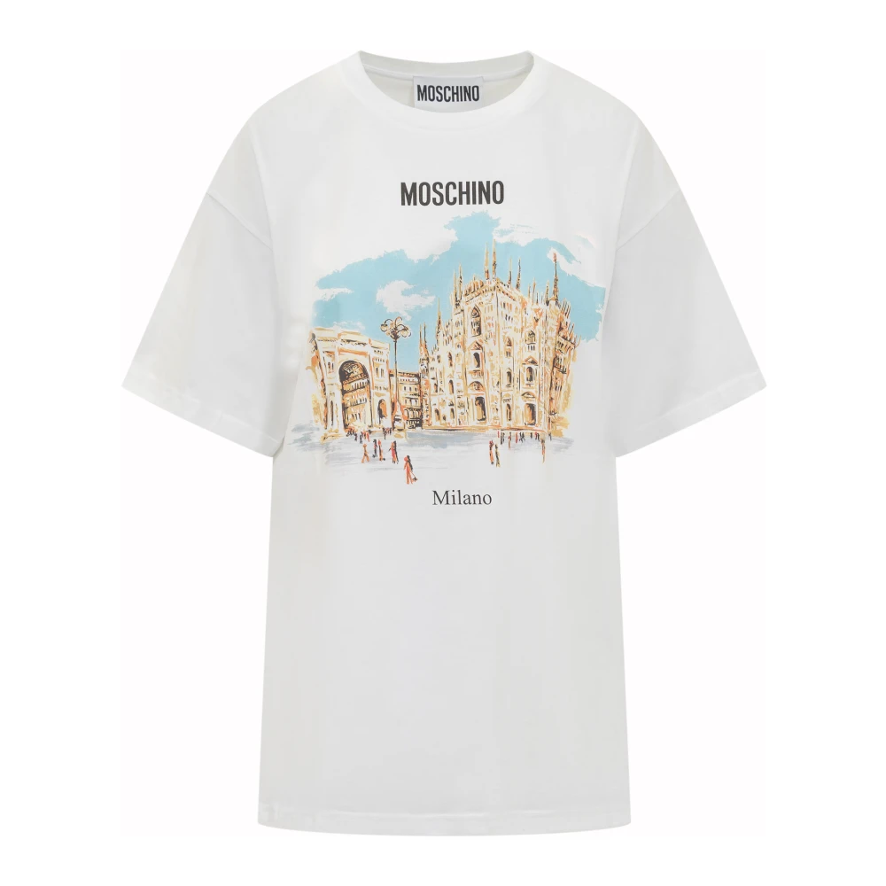 Moschino T-shirt van biologisch katoenen jersey met archiefprint White Dames