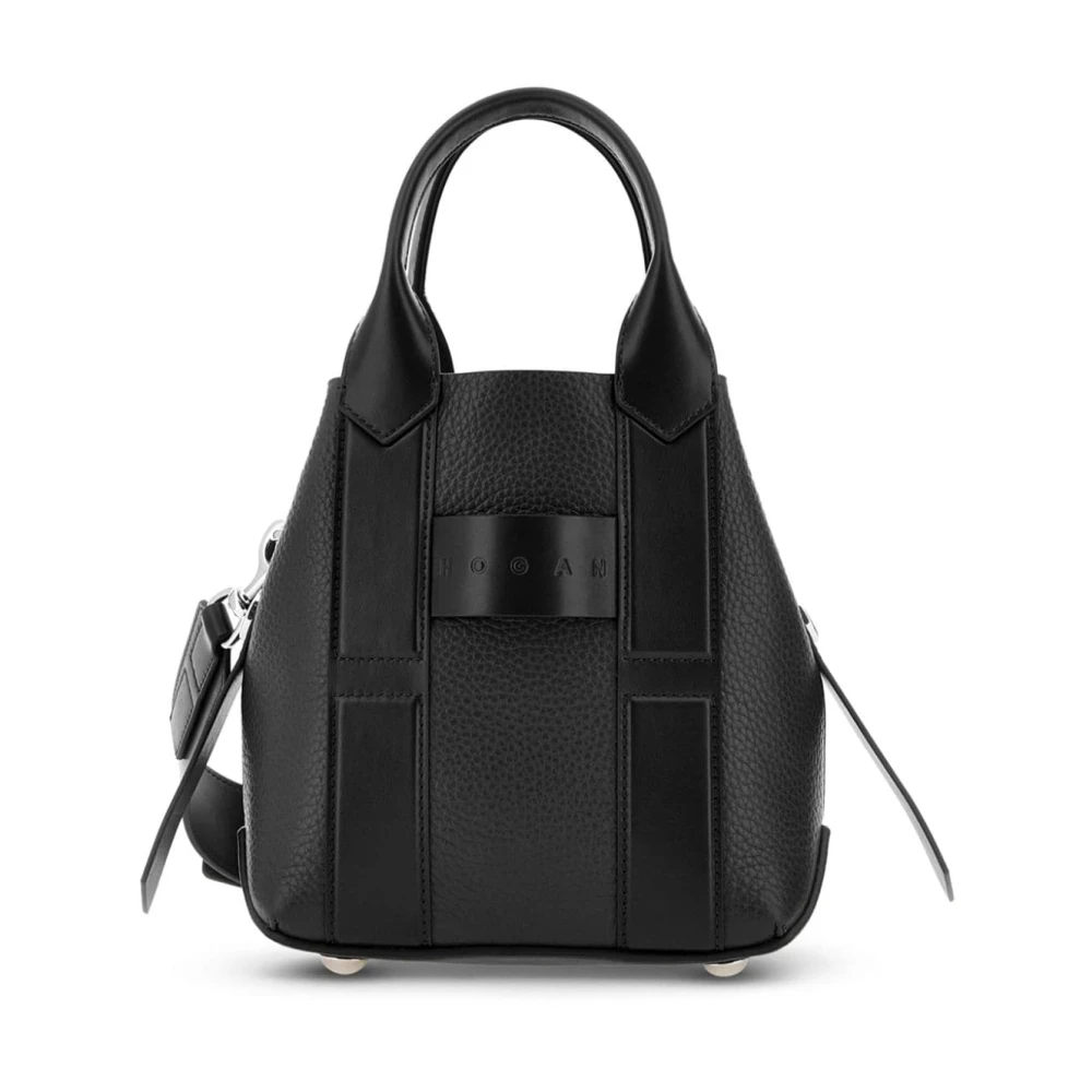 Hogan Zwarte Leren Tote Tas met Logo Black Dames