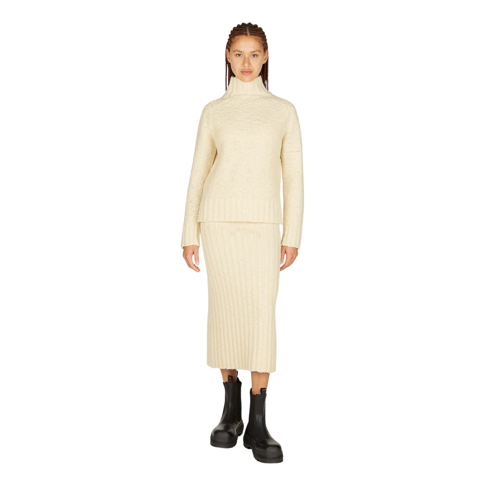 Jil Sander Beige Midi Skirts, Female, Xs, Wool Rib Midi Skirt