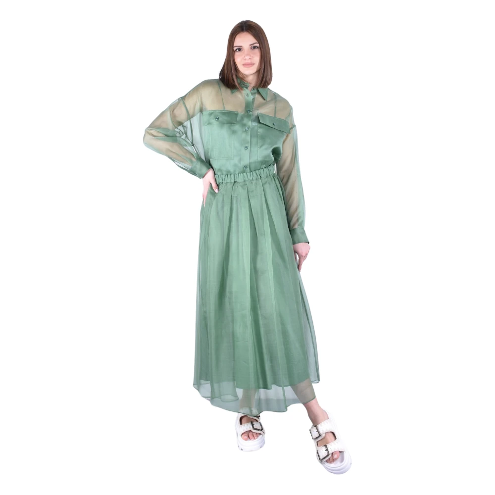 Weekend Max Mara Vrouw Groente Rokken Dames, Groen, S, Organza, Lange Geplooide Rok